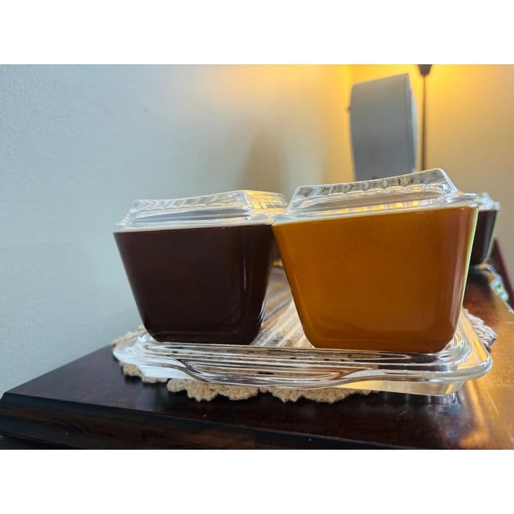 Vintage Pyrex Old Orchard Refrigerator Set 7 piece with clear trailing platter